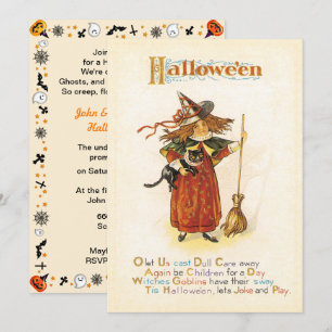 Vintage Kul Little Häxa Halloween Inbjudningar