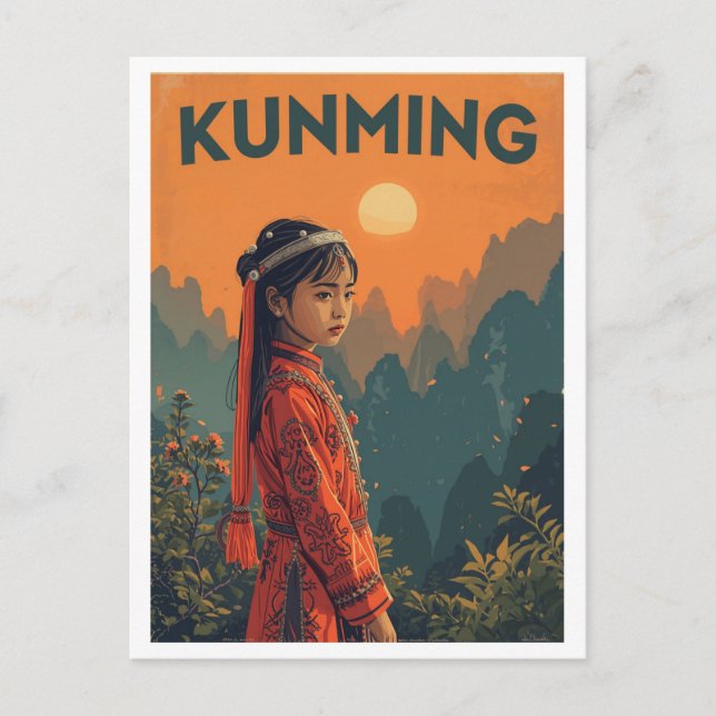 Vintage Kunming, Kina Resa Vykort (Framsida)