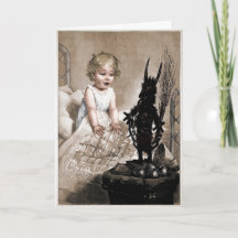 Vintage Kuslig Krampus-docka Julkort