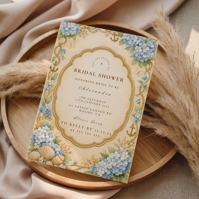 Vintage Kusthydrangea Bröllopsdusch Inbjudningar (Skapare uppladdad)