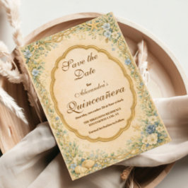 Vintage kustträdgård Quinceañera Spara Datumet