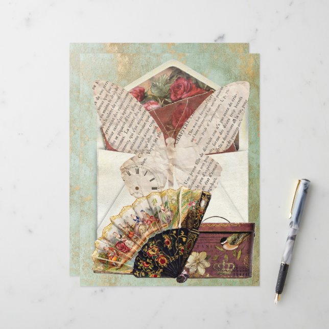 Vintage kuvert insats fläkt hatt låda fjäril (Fram/Back In Situ)