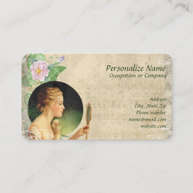 Vintage Kvinna Beauty Spegel Visitkort (Framsida)