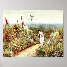VINTAGE KVINNA BLOMSTER TRÄDGÅRD LANDSKAP POSTER