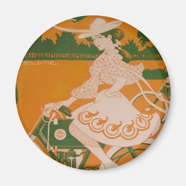 Vintage Kvinna-cykling med Cupid Magnet (Framsidan)