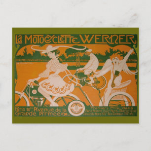 Vintage Kvinna-cykling med Cupid Vykort