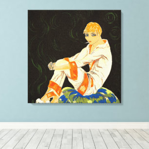 Vintage kvinna i Art Deco-stil, rökande av S. Chom Canvastryck