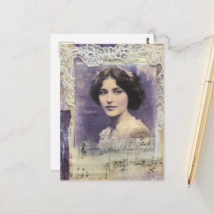 Vintage Kvinna Lila Collage Notblad Vykort