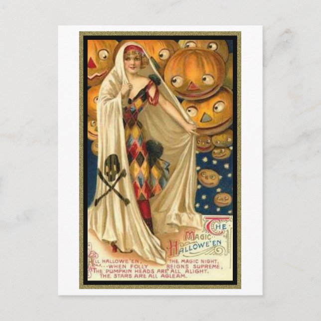 Vintage Kvinna med Kap Vykort (Framsida)