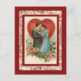 vintage kvinna och man i valentinhjärta helg vykort