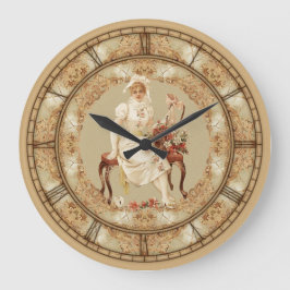 Vintage Kvinna på Bench Stor Klocka