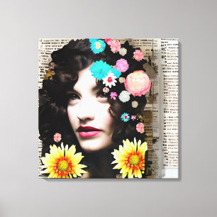 Vintage Kvinna Papper Collage Art Canvastryck