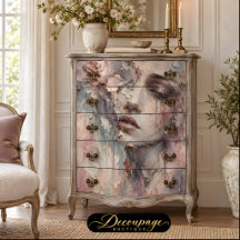 Vintage Kvinna Pastell Blommig Dekoupage