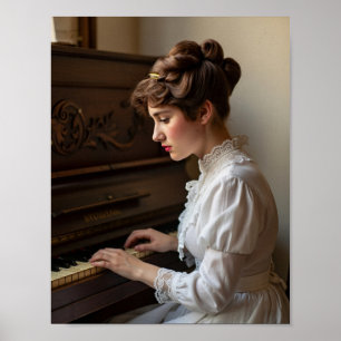 Vintage kvinna pianist poster