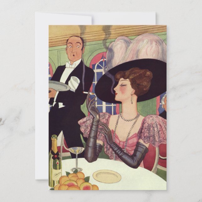 Vintage Kvinna Rökcigarett Drinking Champagne (Framsida)