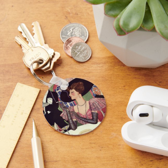 Vintage Kvinna Rökcigarett Drinking Champagne Nyckelring (Skrivbord)