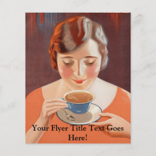 Vintage Kvinna som dricker tea målning Ad Flygblad