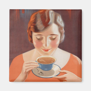 Vintage Kvinna som dricker tea målning Ad Magnet