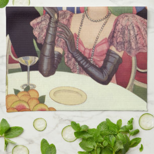 Vintage kvinna som röker cigarett och dricker cham kökshandduk