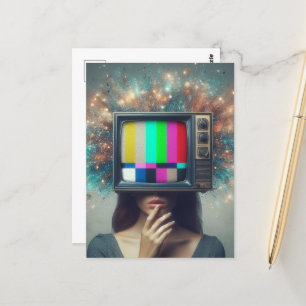 Vintage Kvinna TV slår hennes sinne Vykort