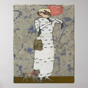 Vintage kvinna Walking Hund, Poster