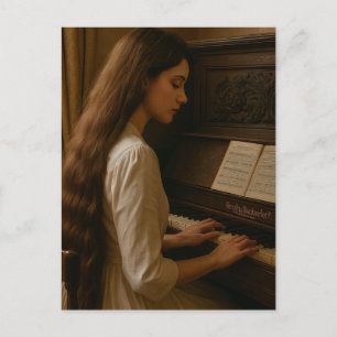 Vintage kvinnlig pianist vykort