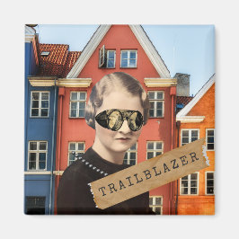 Vintage Kvinnlig Pionjär Kitsch Förändrad Konst  Magnet