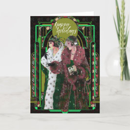 Vintage Kvinnor från 1920-talet i pälsrockar Helgkort