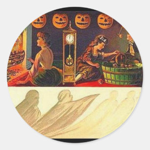 Vintage Kvinnor, Ghost och Jack o'Lanterns Runt Klistermärke