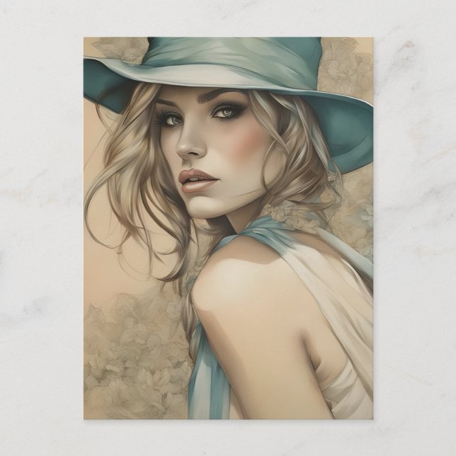 Vintage Kvinnor i blått vykort (Framsida)