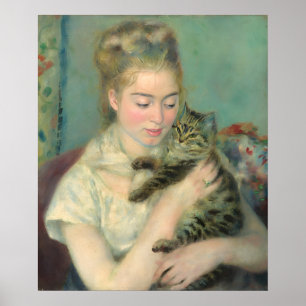 Vintage Kvinnor med målning av katt med Renoir Poster