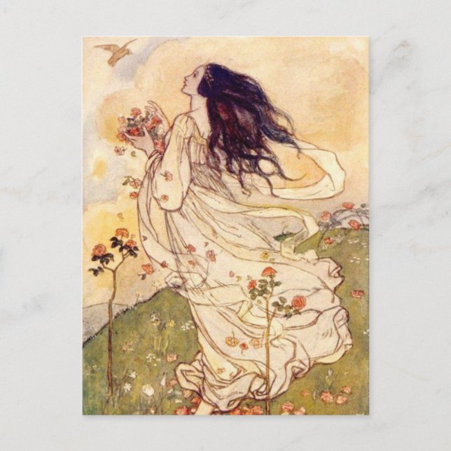 Vintage - Kvinnor och fåglar. Vykort (Framsida)