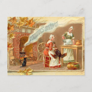 Vintage Kvinnor som kokar Thanksgiving i Turkiet Vykort