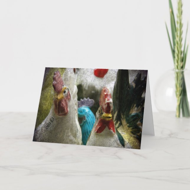 Vintage - kycklingar i antikkorgen kort (Framsida)