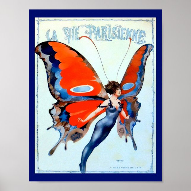 Vintage La Vie Parisienne Butterfly Dam Poster (Framsidan)