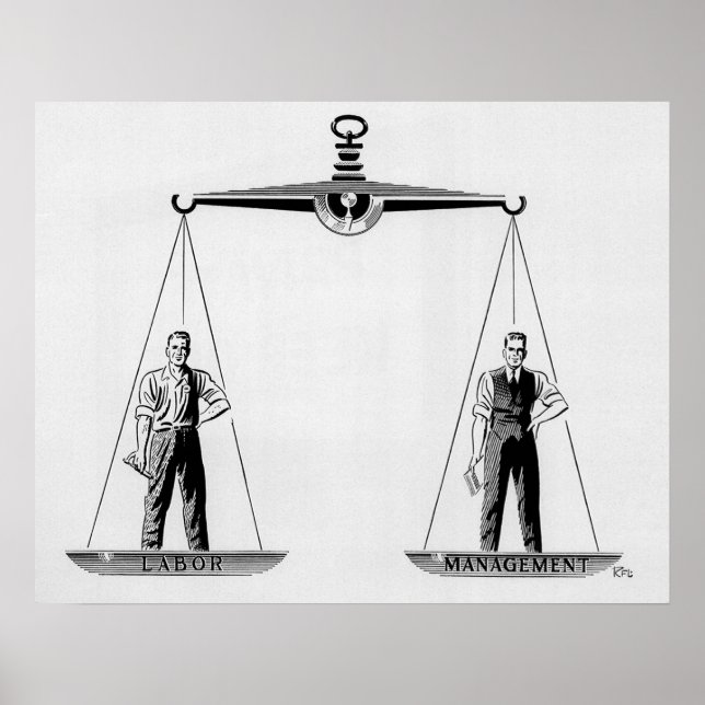 Vintage Labour vs Management, Scale of Justice Poster (Framsidan)