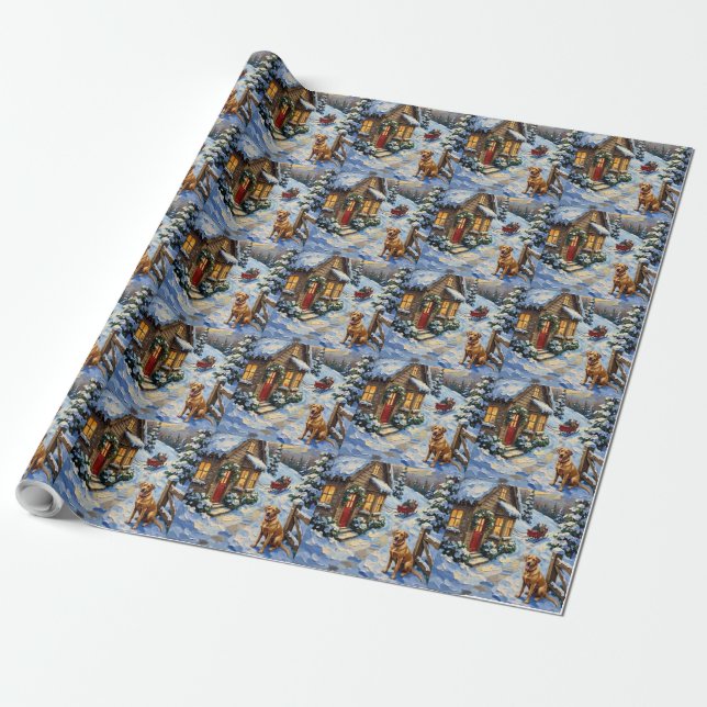 Vintage Labradoodle Julstuga Presentpapper (Utrullad)