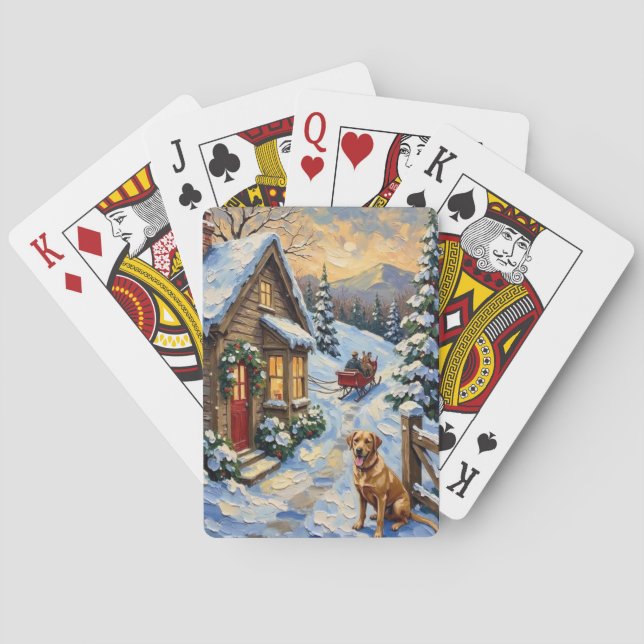 Vintage Labrador Retriever Julstuga Casinokort (Baksidan)
