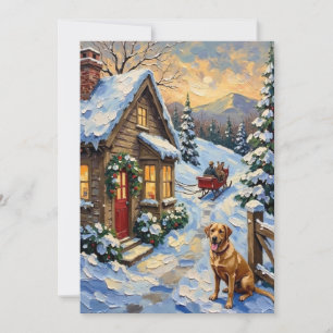 Vintage Labrador Retriever Julstuga Julkort