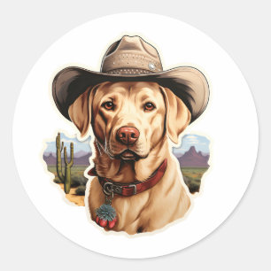 Vintage Labrador Retriver med en cowboyhatt Runt Klistermärke