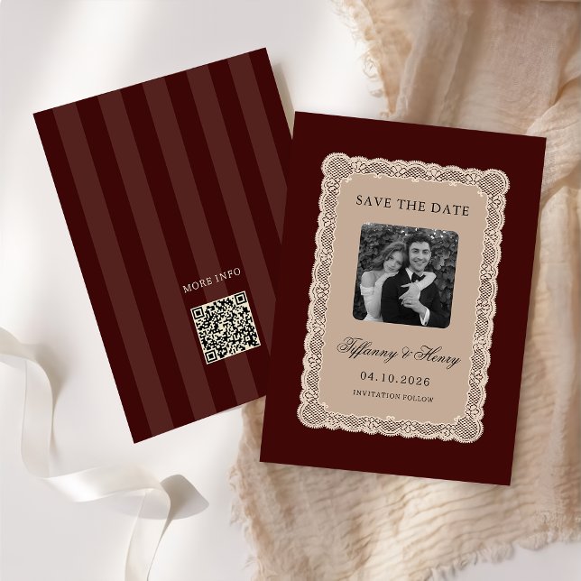 Vintage  Lace Burgundy Save the Date (Skapare uppladdad)