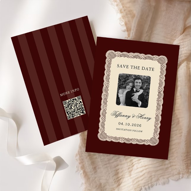 Vintage  Lace Burgundy Save the Date (Skapare uppladdad)