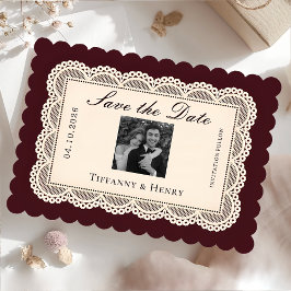 Vintage Lace Burgundy Save the Date