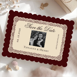Vintage Lace Burgundy Save the Date