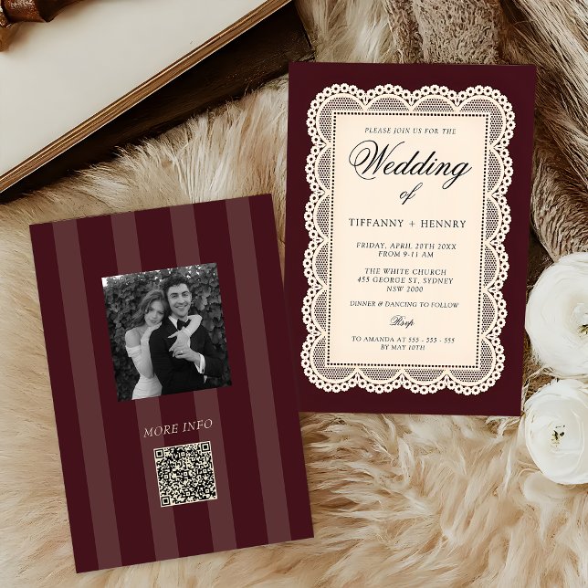 Vintage Lace Burgundy Wedding Invitation Inbjudningar (Skapare uppladdad)