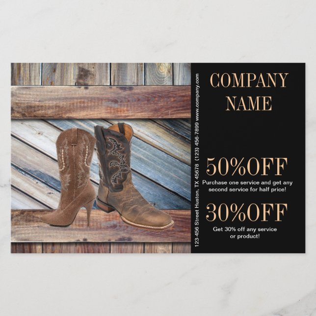 vintage lada trä cowboy boots västerländsk mode flygblad (Framsidan)