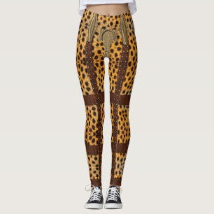 Vintage läder tribal gepard djurtryck leggings