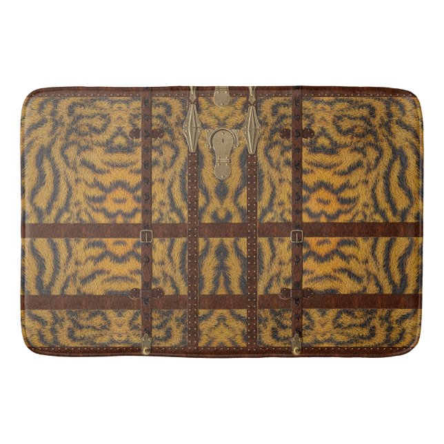 Vintage läder tribal tiger djurtryck badrumsmatta (Framsidan)