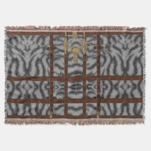 Vintage läder tribal vit tiger djurtryck filt