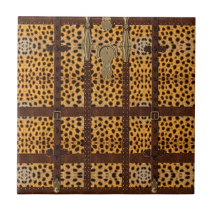 Vintage Läderutskrift Cheetah Animal Kakelplatta